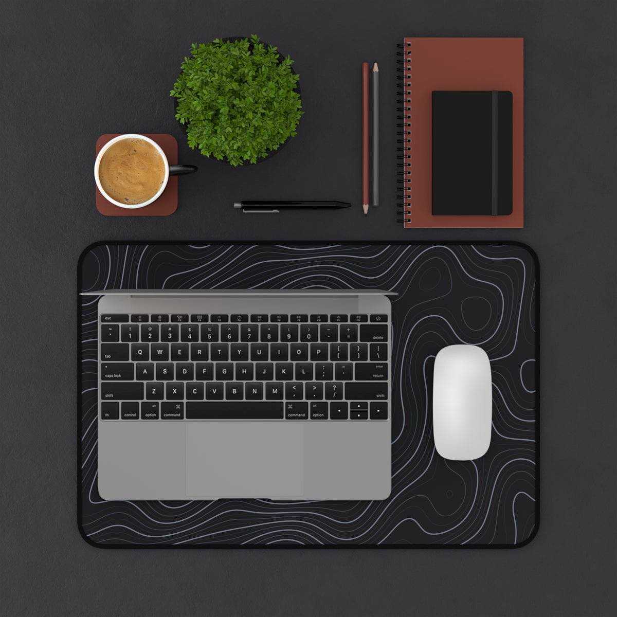 Obsidian Topo Desk Mat – Non-Slip Neoprene Gaming & Office Pad