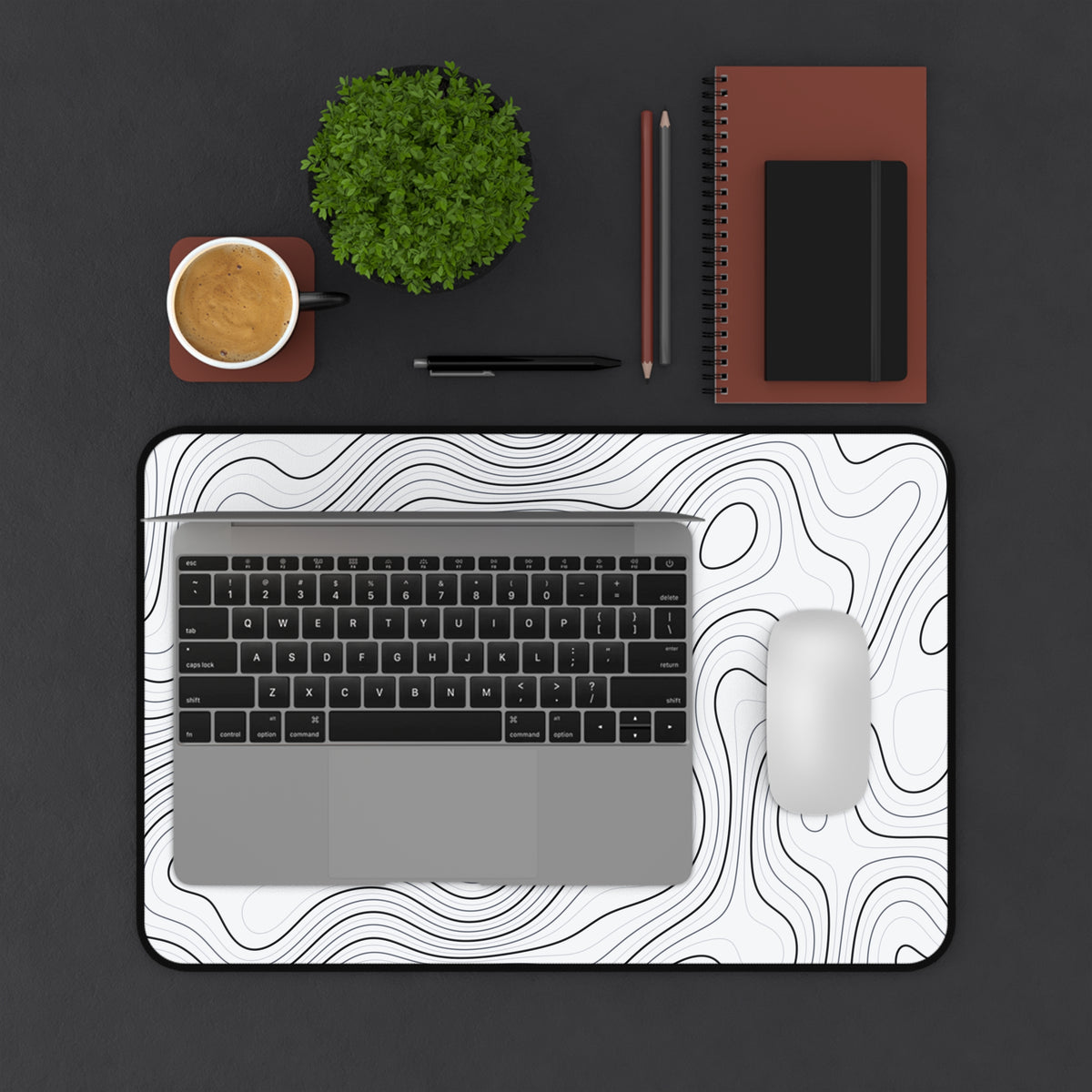 Lunar White Topo Desk Mat – Non-Slip Neoprene Gaming & Office Pad