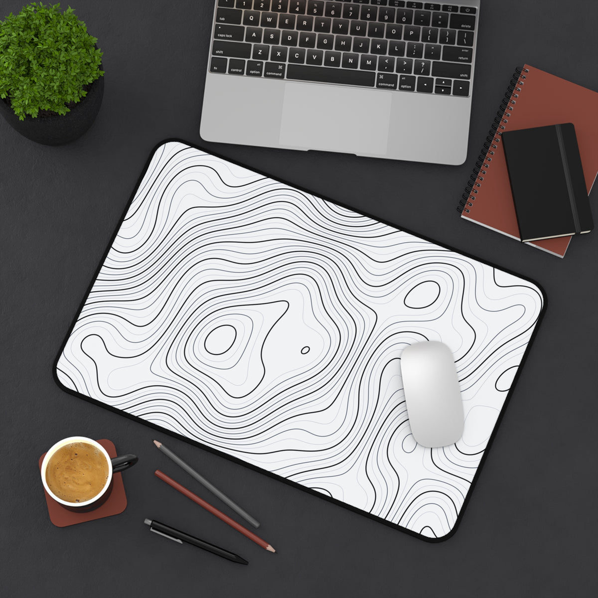 Lunar White Topo Desk Mat – Non-Slip Neoprene Gaming & Office Pad