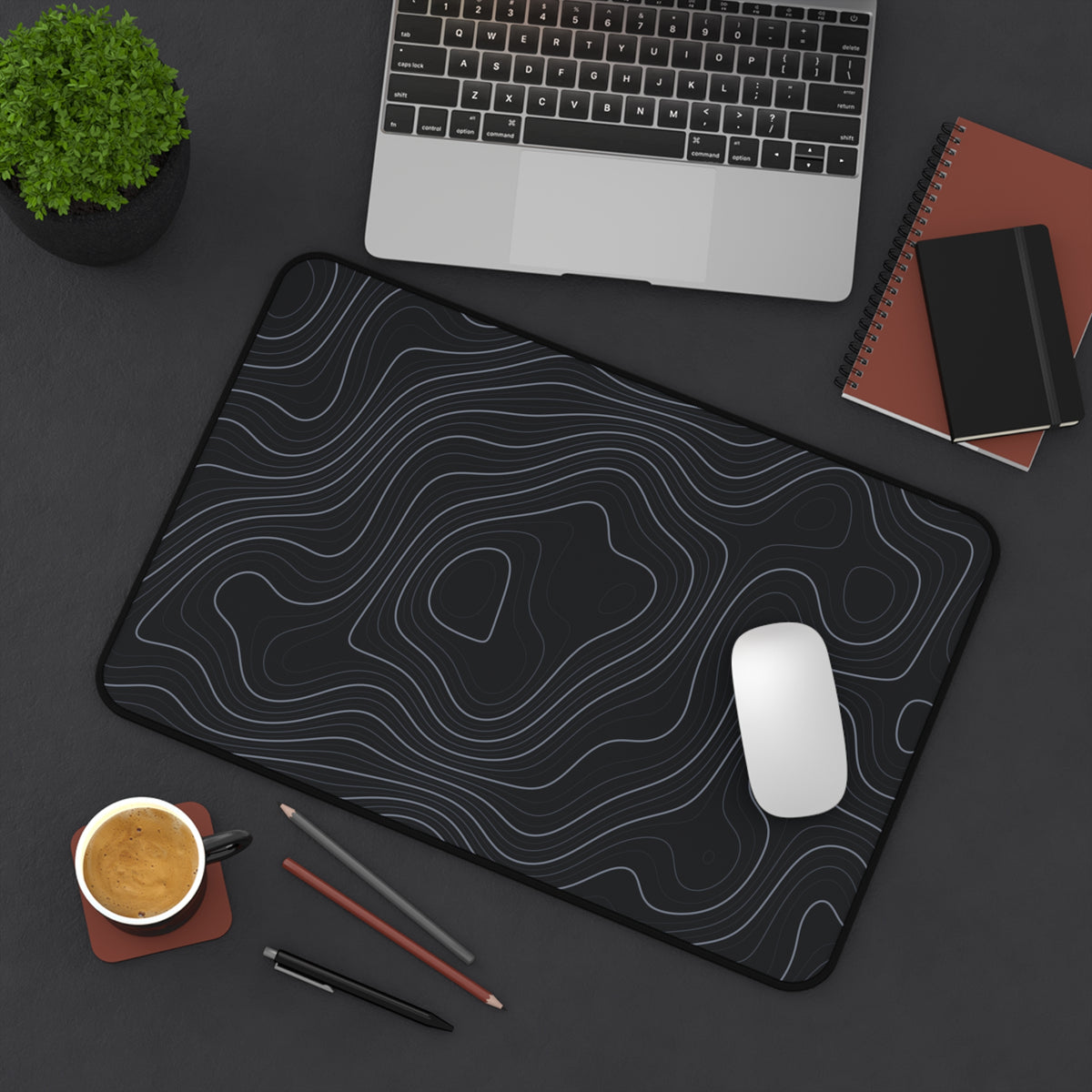 Obsidian Topo Desk Mat – Non-Slip Neoprene Gaming & Office Pad